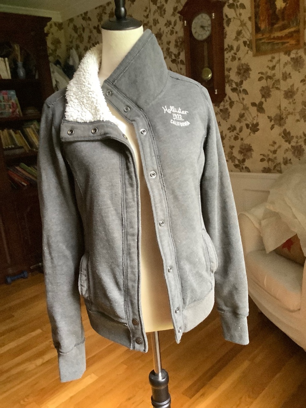 Hollister Shepra Lined Snap Front Jacket Dark Gray Size L
